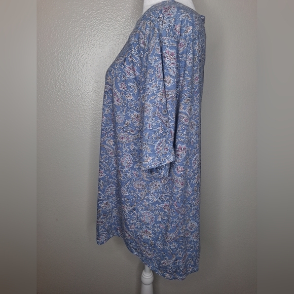 J Jill Top Womens Blue Floral Paisley Elbow Sleeve Tee Classic Pima Cotton XL - Picture 3 of 12